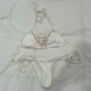 Frankie’s Bikinis Pink and White String Bikini: Medium Bottom and Large Top
